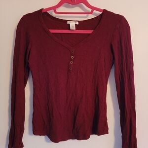Bozzolo Burgundy Ribbed Long-Sleeve Henley Top